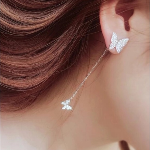 🌟 Sterling Silver 925 CZ Butterflies Earrings - Picture 6 of 8